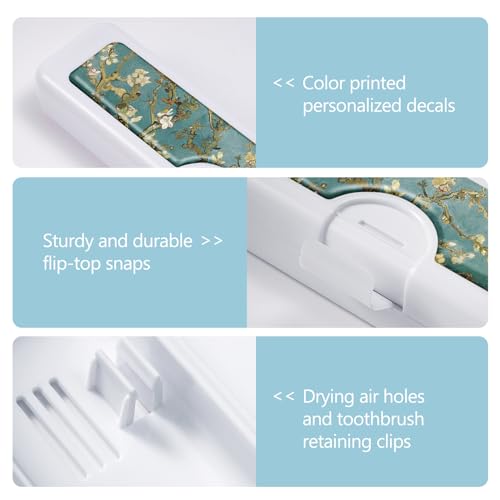Toothbrush Travel Case - Colorful Pattern, Holder and Covers for Toothbrushes, Includes Tongue Scraper Case - color: Green Tree, size: Small