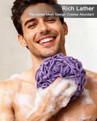 Loofah Bath Sponge 70g, Large Exfoliating Flower Body Scrubber, Soft and Durable with a Rich Lather, 4-Piece Loofa Set for Travel or as a Holiday Gift (Green-Blue) - color: Green-blue, size: 1 Count (Pack of 4)
