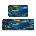 Peacock Blue Feather Kitchen Rugs Mats Set of 2 Pcs Non-Slip Floor Mats Washable Runner Rugs Set for Bathroom Laundry Hallway Kichen Comfort Standing Mat - color: Peacock Blue Feather