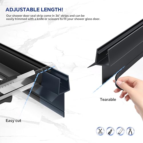 2-Pack Frameless Shower Door Bottom Seal (3/8" X 36") Clear Glass Seal Strip Shower Door Sweep - Stop Shower Leaks, Black - size: 3/8"(10mm)-36"- Black