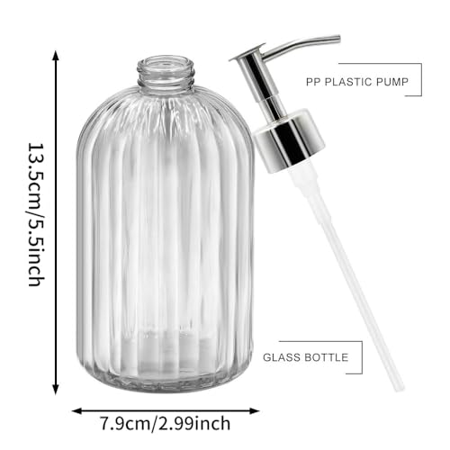2 Pack Clear Glass Soap Dispenser Bottle with Pump, 14 Oz Refillable Liquid Hand Jar Dispenser for Bathroom, Countertop, Kitchen, Laundry Room - color: Transparent