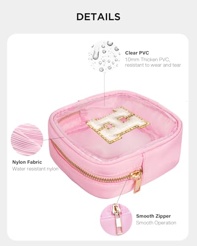 KOTORA Pink Clear Makeup Bag, Cute Make Up Bag for Women, Cosmetic Bags, Skin Care Makeup Bag Organizer, Birthday Gifts for Women, Teacher, Mother, Girlfriend, Initial H - color: Pink, style: H
