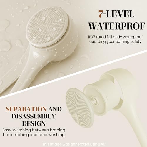 Electric Back Scrubber, Automatic Rotating Exfoliating Massage Bath Brush, Rechargeable, 2 Speed Settings for Cleansing, Exfoliating, and Massaging Skin. (Khaki) - color: Khaki