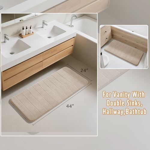 Yimobra Long Bath Mat 44"x24", Super Soft Quick Dry Memory Foam Bathroom Rug, Water Absorbent, Non Slip Backing Machine Washable for Tub Shower, Thick Comfort Support, Beige - color: Beige, size: 44" X 24"