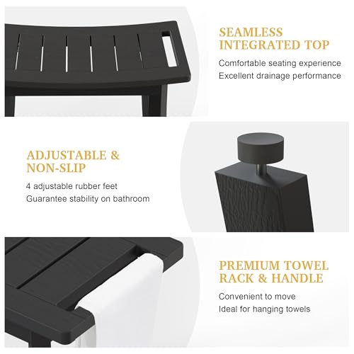 HIPS Shower Bench Inside Shower Stool with Storage Shelf, Waterproof Spa Bath Chair for Bathroom, Seat or Organizer for Living Room, Bedroom - Great for All Ages Unisex Elderly (Large, Black) - color: Black, size: Large 24x12x18 Inch