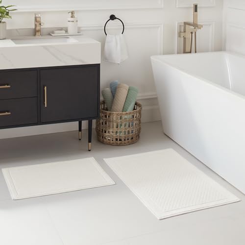Arkwright 100% Cotton Bathroom Rug - High Absorbent Stylish Textured Woven Design Bath Mat, Slip Resistant Backing for Shower and Bathtub Floor, 17x24 in - White - color: Pearl White, size: 17" x 24" (Rectangular)
