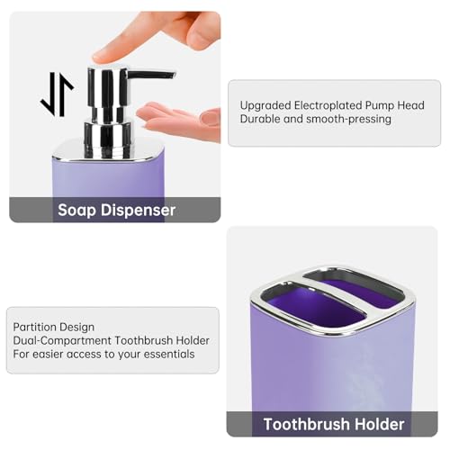 Purple Bathroom Accessories 2 Pieces, Soap Dispenser and Toothbrush Holder Set for Boho Bathroom - color: Purple, size: 2PCS