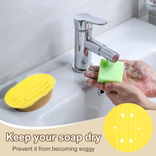 uxcell 3Pcs Small Soap Dish, Silicone Bathroom Soap Holder Oval Shape Bar Soap Dish Self-Draining Soap Tray with Holes for Shower, Bathroom, Kitchen, Counter Top (Yellow) - color: Yellow
