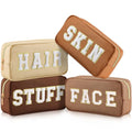 Preppy Makeup Bags Chenille Letter Stuff Bag Nylon Cosmetic Pouch Cases with Zipper for Women Travel Toiletry(Brown Set,Classic,4 Pcs) - color: Brown Set, size: Classic