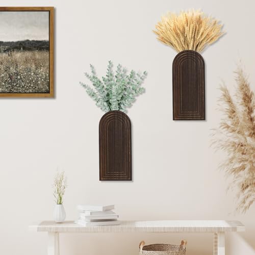 Dnnnii 2 Pack Wooden Wall Vase Set - Dark Brown Finish Modern Farmhouse & Boho Wall Decor for Entryway, Hallway, Bathroom, Living Room, Dining Room, Narrow Spaces - color: Dark Brown