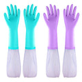 Elgood Reusable Long Sleeve Dishwashing Cleaning Gloves with Latex Free,Cotton Lining,Kitchen Gloves 2 Pairs,Purple+Blue L - color: Long-purple+blue, size: Large (Pack of 2)
