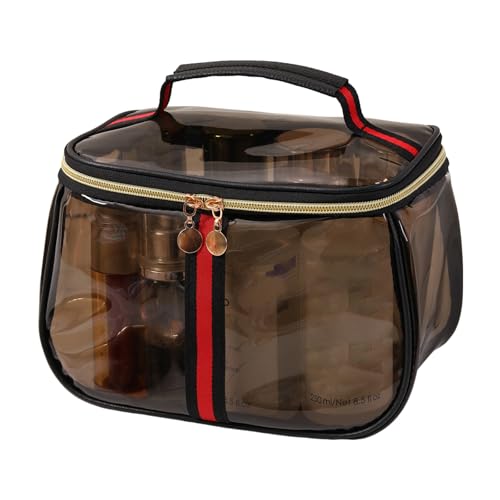 New Retro Vintage Vanity Bag - Clear Makeup Organizer with Handle, Waterproof Transparent Toiletry Bag, Large Capacity Makeup Storage - Case for Women for Travel & Home (Black) - color: Black