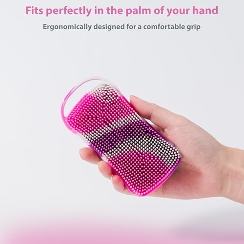 MtBoi 2 PC Silicone Body Scrubber, 2 in 1 Exfoliating Shower Bath Scrubber, Soft Silicone Loofah for Sensitive Skin, Shower Hair Scalp Massager, Easy to Clean, Lather Well (Black&Purple) - color: Black&purple