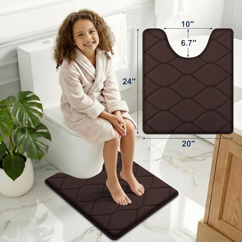 Smiry Memory Foam U-Shaped Toilet Mat 24"x20", Ultra Soft Non-Slip Bathroom Floor Mat, Water Absorbent & Machine Washable Commode Contour Rug for Toilet Home Decor, Brown - color: Brown, size: 24"x20" Contour Rug