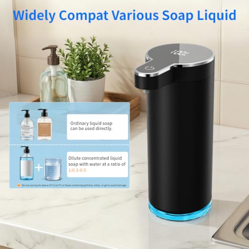 Automatic Liquid Soap Dispenser, 304 Stainless Steel Bottle Body &12 oz/350ml Rechargeable, 4 Adjustable Liquid Levels, IPX5 Waterproof for Bathroom,Kitchen,Hotel(Stainless Steel for Liquid Soap) - color: St-01 Liquid Black