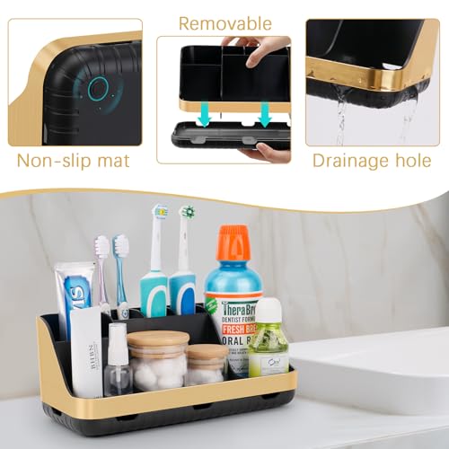 GFWARE Gold Toothbrush Holders for Bathrooms Countertop Organizer - Detachable 7 Slots Electric Toothbrush and Toothpaste Holder, Kids Organization and Storage, Restroom Accessories Vanity Stuff - color: Gold