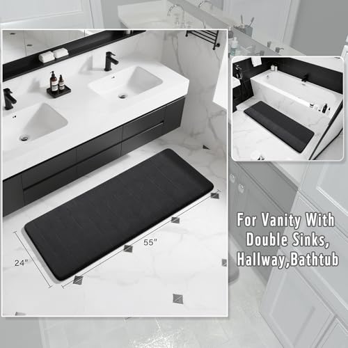 Yimobra Bathroom Runner 55"x24", Non Slip Memory Foam Bath Mat, Super Soft Water Absorbent Hallway Carpet, Machine Washable Rug for Vanity Tub Shower, Black - color: Black, size: 55" X 24"