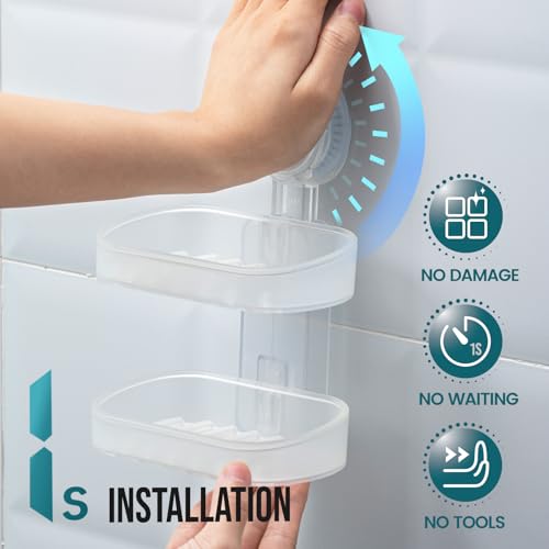 TAILI Soap Holder Soap Dish for Shower, Suction Cup Soap Holder for Shower Wall, Bathroom Accessories, Removable Strong Hold Soap Saver, Drill Free, Clear 2 Layer - color: Clear, size: 2 Tier