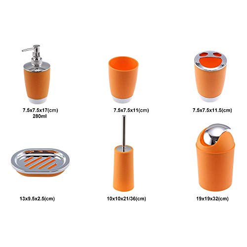 6Pcs Bathroom Accessory Tumbler Toothbrush Holder Bin Soap Dish Dispenser (Red) - color: Red