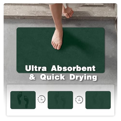 TYUU Bathroom Mat Quick Dry, Bathroom Rugs Non Slip Washable Thin Absorbent Bath Mat Fits Under Door Bathroom Floor Mat Perfect for Bath, Shower, or Sink 24"x36" Dark Green - color: Dark Green, size: 2' X 3' (Rectangular)