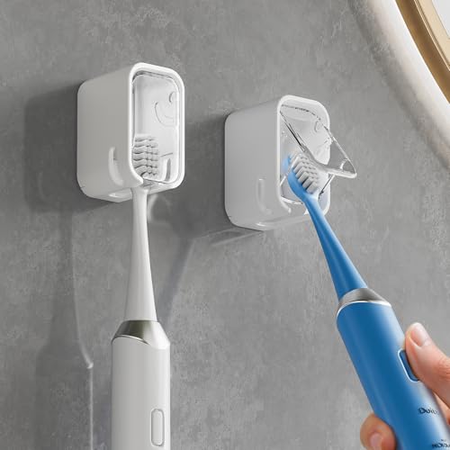 Toothbrush Holders for Bathroom【Innovation Single Slot Design】 2PCS Toothbrush Holder Wall Mounted with Cover for Shower, Single Toothbrush Dispenser Storage Organizer for Family & Travel - color: Clear
