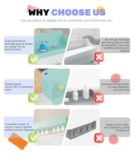 Splash Guard for Bathtub, Silicone Bathtub Topper & Bath Storage Tray, Longer and Higher Water Splash Guard, Bathroom Accessories for Family (Green)