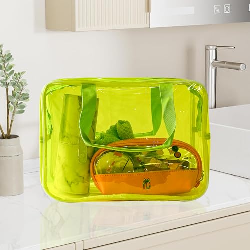 Pink PVC Clear Pure Color Transparent Large Zipper Cosmetic Pouch Travel Makeup Cosmetic Bag with Handle for Travel Bathroom Toiletry Organizer (Light Pink) - color: Light Pink