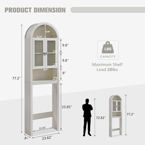 IFGET Arched Over The Toilet Storage Cabinet with Acrylic Doors, Modern Over Toilet Bathroom Organizer Shelf, Small Wooden Bathroom Storage Cabinet with Adjustable Shelf, Space Saver, Antique White - color: Antique White