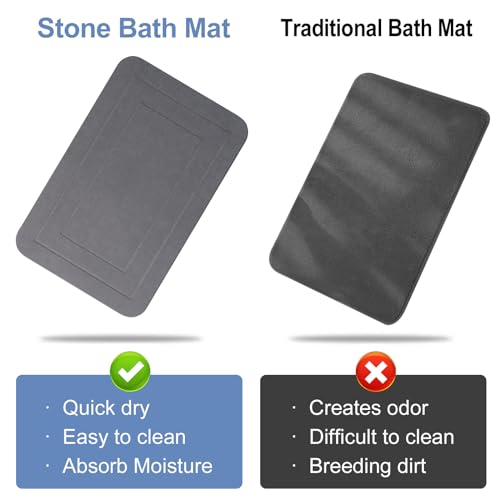 2 Pack Stone Bath Mat, Diatomaceous Earth Shower Mat, Non-Slip Super Absorbent Quick Drying Bathroom Kitchen Floor Mat (Grey, 24x15) - color: Grey Rectangle