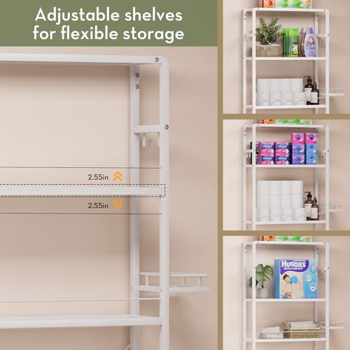 SAYGOER Glass Over the Toilet Shelf, 3-Tier Over-The-Toilet Storage Rack, Adjustable Shelf Bathroom Organizer, White Space Saving Shelves