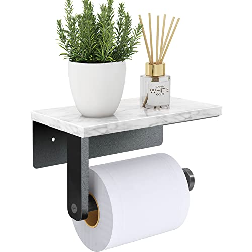 Gypie Marble Toilet Paper Holder with Shelf, 304 Stainless Steel Screw Wall Mounted, Tissue Roll Holder for Bathroom Washroom Matte Black - color: Black
