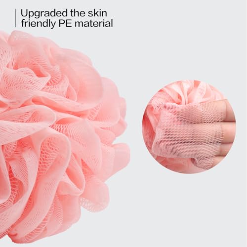 Fishent Bath Loofah Sponge, 3 Pack loofahs Exfoliating Body Scrubber, 60g Soft Mesh Pouf Shower Puffs, Loofa for Women and Men - style: 60g-Pink-Peach-Coral