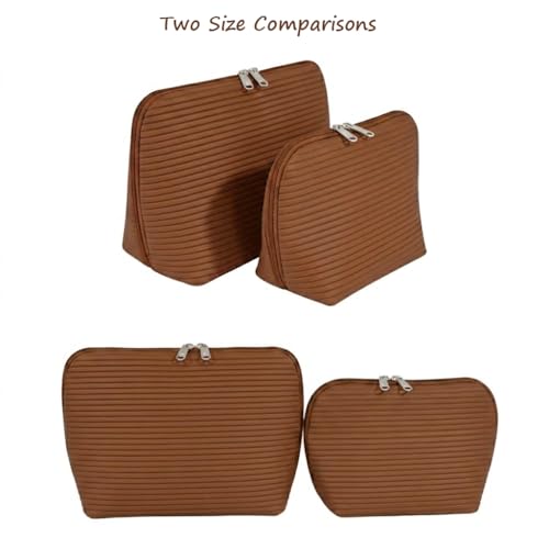 Travel Makeup Bag for Women, Waterproof Stand Up Cosmetic Bag with Brush Holders, Organizer Bag with Compartments, Fold-Down Design for Skincare, Toiletries & Essentials (Brown, Large) - color: Brown, size: Large