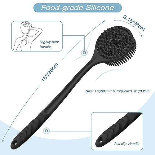 Manmihealth Silicone Back Scrubber (Thick Bristles) & Bath Glove & Face Brush Set (3PCS), Super-Exfoliating & Lathering Body Scrubber, Shower Brush, Face Scrubber Combination, with a Free Hook (Black) - color: Black, size: Thick Bristles Set