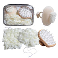 Bath Tools Set, 5 PCS Loofah Washcloth Combo 2-in-1, Suction Cup Bath Ball，Silicone Body Bath Brush with Waterproof Cosmetic Bag, for Body Wash and Smooth Skin