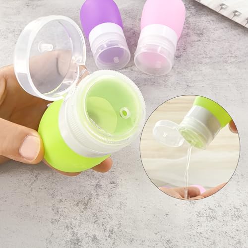 Mziart Travel Bottles for Toiletries, TSA Approved 2oz Silicone Travel Size Containers, 3 Pack Leak-Proof Squeezable Refillable Shampoo and Conditioner Bottles (Pink, Purple, Green) - size: 2OZ