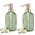 16Oz Green Glass Soap Dispenser with Rust Proof Stainless Steel Pump, Green Stripe Bathroom Hand Dish Lotion Dispensers with Brushed Gold Pump,Brushed Gold Glass Soap Dispenser,2 Packs - color: Brushed Gold + Green, size: 2-Pack