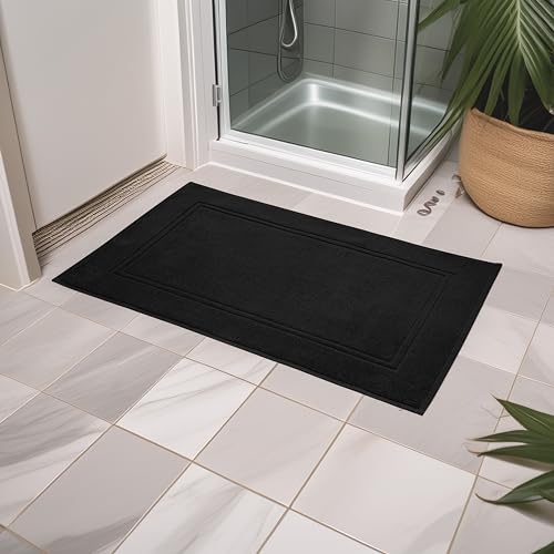 Tens Towels Pack of 2 Bath Mats 100% Cotton, 20 x 32 Inches, Super Absorbent, Hotel Quality Premium Floor Towels, Luxurious, Soft & Quick Dry, Not a Bathroom Rug, Black - color: Black