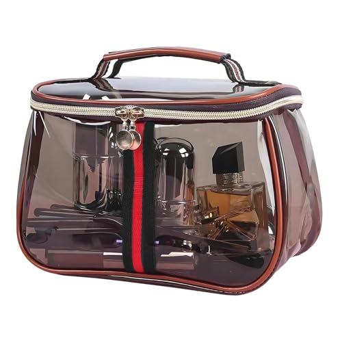 New Retro Vintage Vanity Bag - Clear Makeup Organizer with Handle, Waterproof Transparent Toiletry Bag, Large Capacity Makeup Storage - Case for Women for Travel & Home (Coffee) - color: Coffee