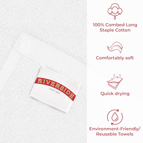 RIVERSIDE Bar Mop Towels Pack of 12, 16x19 Inches, 100% Ring Spun Cotton Terry Cloth Kitchen Towel, Highly Absorbent & Reusable Multipurpose Cleaning Rags for Bathroom, Hotel, Restaurant, White - color: White, size: Bar Mop (PK 12)