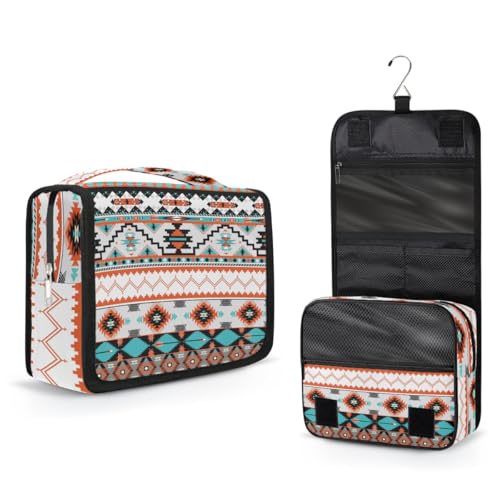 Travel Hanging Toiletry Bag for Women Men Tribe Ethnic Aztec Geometric Cosmetic Bag Waterproof Makeup Organizer for Accessories, Shampoo, Full Sized Container, Toiletries for Bathroom Shower - color: A-002
