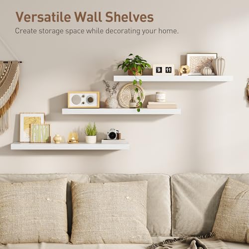 RALGEND Floating Shelves for Wall, 31.5" Long Wall Shelf Set of 3 with Invisible Brackets, Hanging Shelves Farmhouse Home Decor for Bathroom, Living Room, Bedroom, White 8301BJP3WT - color: White, size: 31.5 Inches