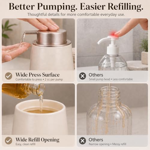 Bosilunlife Hand Soap Dispenser - 12oz Ceramic Soap Dispenser Bathroom Refillable Liquid Soap Pump Dispenser for Bathroom Kitchen Dispenser for Dish Soap with Easy-to-Press Pump - color: Apricot