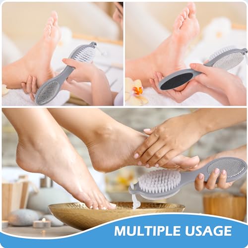 3 Pcs 4 in 1 Foot Brush for Use in Shower with Pumice Stone, Foot Rasp and Sandpaper, Foot Scrubber Brush for Feet, Dead Skin Remover for Foot Care - style: 3 Gray Foot Brush