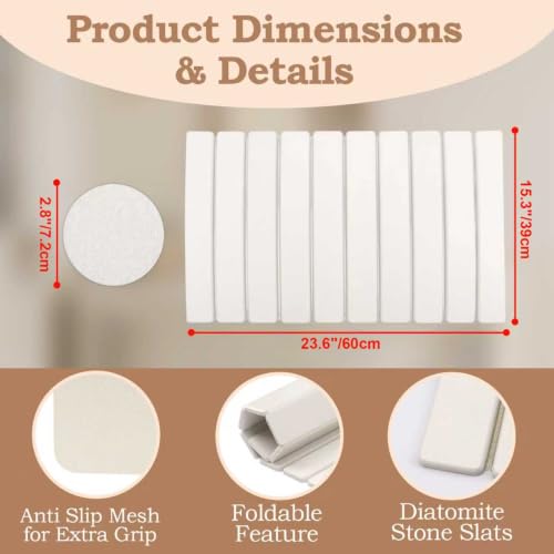 Stone Bath Mat,24 x 15.4 Inch Non-Slip Diatomaceous Earth Bath Mat,Quick Dry Stone Bath Mats for Bathroom,Rollable Shower Mat,Super Absorbent Stone Drying Mat for Bahtroom Shower Floor - color: White