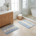 THE BEER VALLEY Set of 2 Albany Bath Rug 21x32/17x24 Inch - Blue | Non Slip Cotton Absorbent Bathmat for Bathroom, Washable Soft Toilet Bathrug - color: Blue Combo