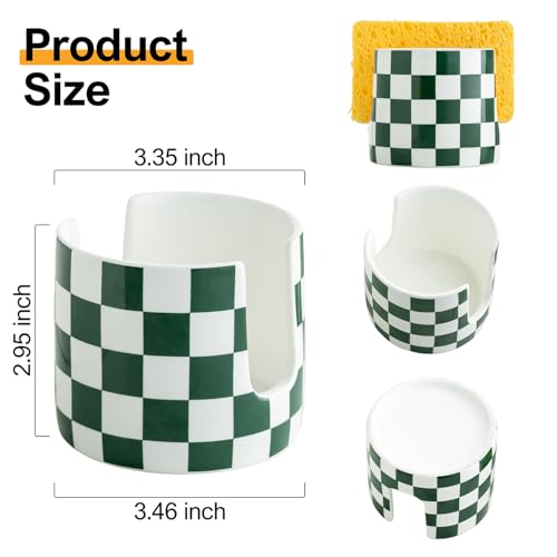 Zoeeker Ceramic Kitchen Sponge Holder, Dish Sponge Holder Suitable for Scrubby Farmhouse Drying Rack Brush Holder for Christmas Bathroom, Kitchen, Sink, Green and White - color: Green and White, size: Cylindrical