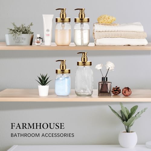 Amolliar Plastic Mason Jar Soap Dispenser Lids(2) - Universal Pump Replacement for Regular Mouth Jar - Long Tubes & Cute Lables - for Kitchen, Bathroom, Dish Soap, Lotions, Hand Soap, Gold - color: Gold