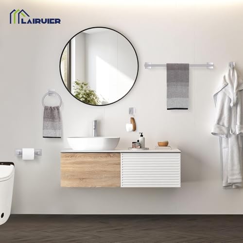 Lairuier 5 Pieces Bathroom Hardware Set, Brushed Nickel Towel Bar Set Includes 23.6” Towel Bar, Towel Ring Holder, Toilet Paper Holder and Two Towel Hooks, Bathroom Accessories Set SUS304 Wall Mounted - color: Brushed Nickel, size: 5 Pieces - Double Base