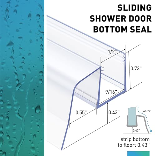 Sliding Shower Door Bottom Seal, 2 PCS 1/2" x 36" Sliding Shower Door Sweep for 1/2 Inch Glass, Frameless Glass Door Seal Strip Stop Shower Leaks and Create a Water Barrier - size: For 1/2" Glass